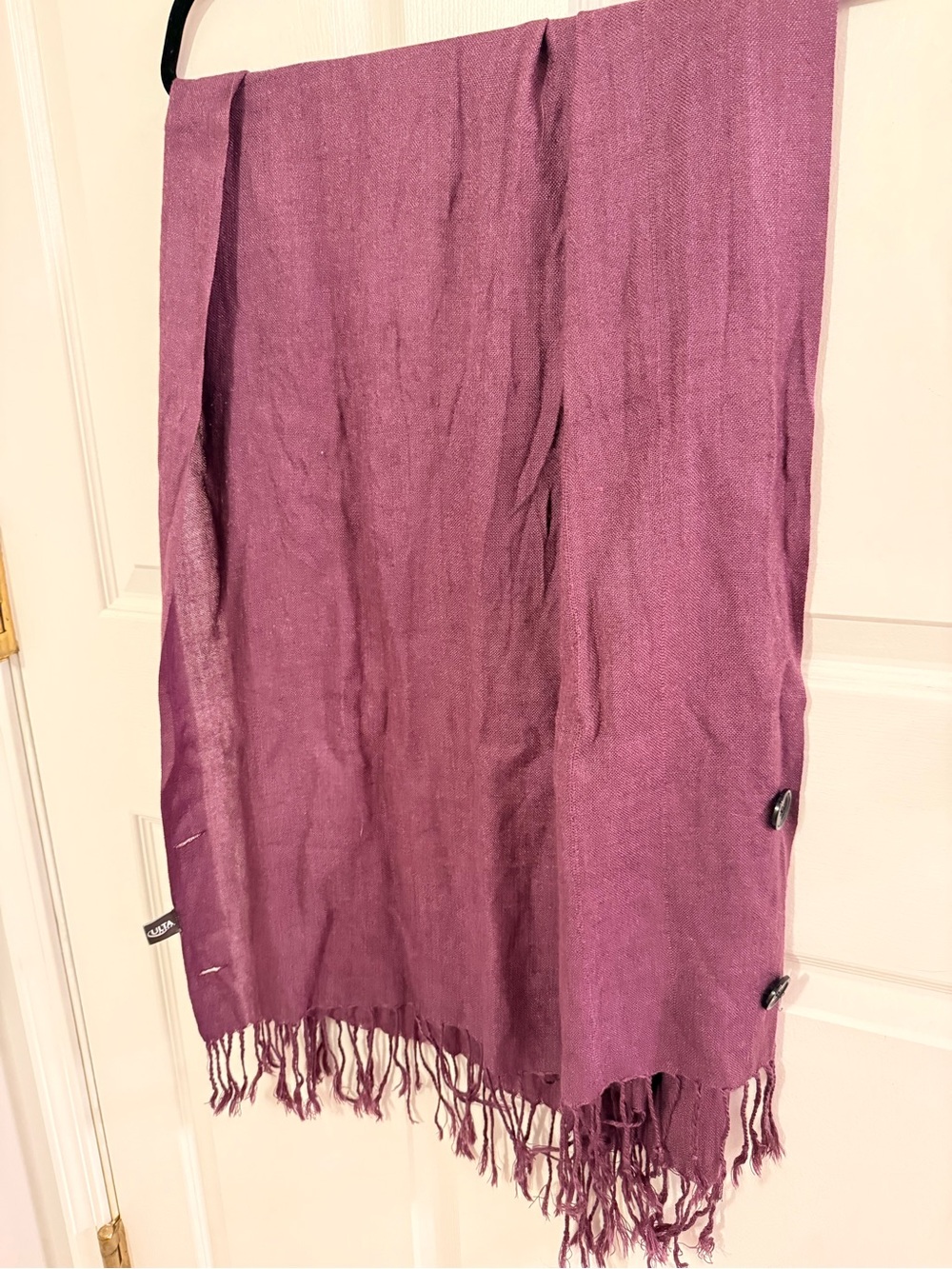 Plum Fringe Scarf/Shawl with Button Detail